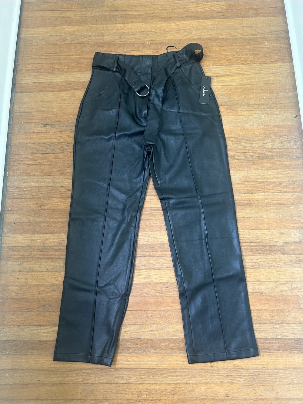 Lulu’s High-Rise Black Faux Leather Belted Pants